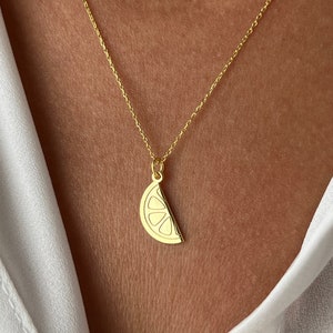 Lemon Slice Necklace • 14K Gold Plated • Citrus Fruit Jewelry • 925K Sterling Silver • Fruit Necklace • Unisex Necklace • Minimalist Gift