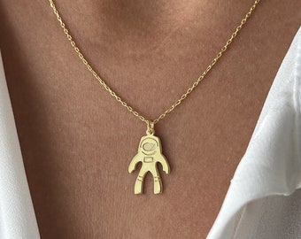 Vergoldete Astronaut Halskette: Sterlingsilber Spaceman Anhänger