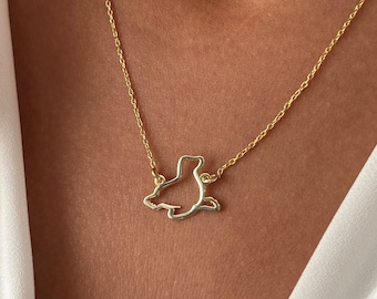Collana con sigillo placcato in oro: ciondolo in argento sterling con animale marino