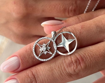 North Star Halskette • 14K Vergoldet • 925K Sterling Silber • Doppelter Stern Anhänger • Märchenhafte Halskette • Geschenk für Sie • Minimalistisches Geschenk