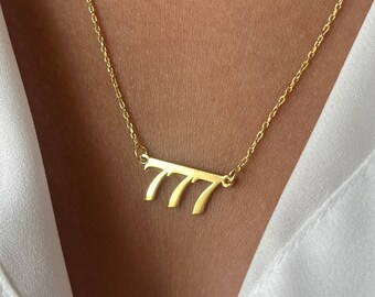 777 Luck Pendant Necklace: 14K Gold Plated Sterling Silver