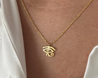 14K Gold Plated Eye of Horus Necklace: Sterling Silver Egyptian Jewelry