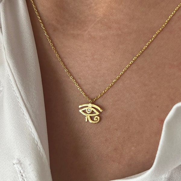 Eye of Ra Necklace • 14K Gold Plated • Egyptian Jewelry • 925K Sterling Silver • Gift For Her • Mythology Jewelry • Minimalist Gift