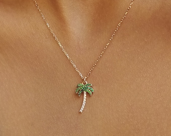 Palm Tree Necklace • 14K Gold Plated • 925K Sterling Silver • Tropical Pendant • Summer Necklace • Gift for Her • Minimalist Gift