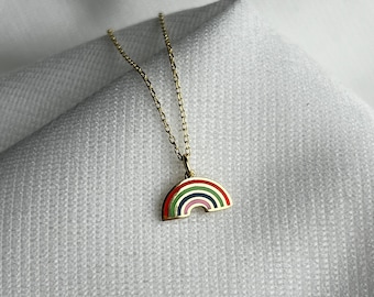Rainbow Necklace • 925K Sterling Silver • Enamel Rainbow Jewelry • 14K Gold Plated • Spring Rainbow Pendant • Minimalist Gift for Her