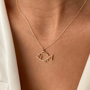 Fish Necklace • 14K Gold Plated • Ocean Jewelry • Animal Pendant • Cute Jewelry • Sea Jewelry • 925K Sterling Silver • Gift for Fishers