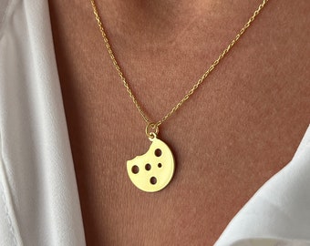 Cookie Necklace • 14K Gold Plated • 925 Sterling Silver • Biscuit Jewelry • Cookie Pendant • Unisex Necklace • Minimalist Gift • Men Jewelry