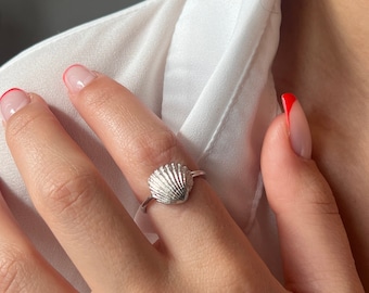 Sterling Silver Seashell Ring • Adjustable Ocean Jewelry