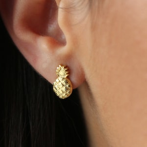 Pineapple Earrings • 14K Gold Plated • Fruit Jewelry • 925K Sterling Silver • Tropical Jewelry • Cute Earrings • Minimalist Studs