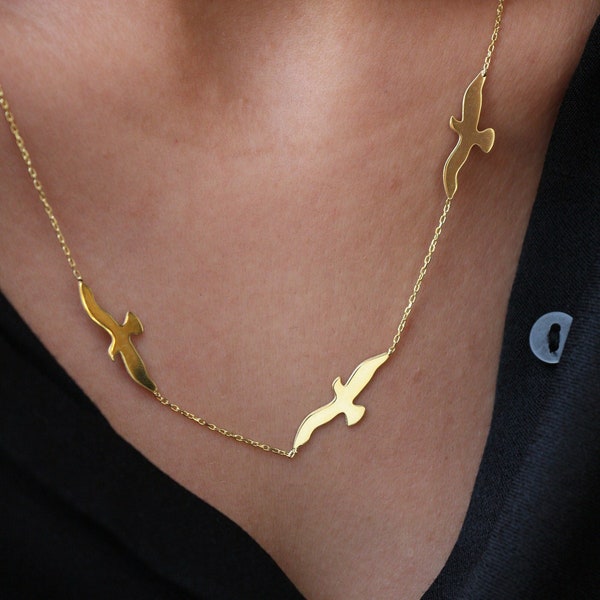 Möwe Halskette • 14K Vergoldet • Vogel Schmuck • Tier Anhänger • Süßer Schmuck • 925K Sterling Silber • Minimalistische Halskette