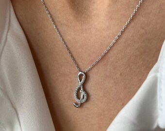 Collana con chiave di violino: ciondolo musicale in argento sterling placcato oro 14K