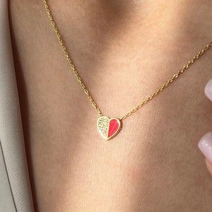 Red Heart Necklace • 14K Gold Plated • Elegant Jewelry • 925K Sterling Silver • Gift for Girlfriend • Love Jewelry • Minimalist Gift for Her