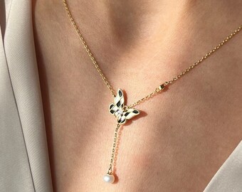 Butterfly Necklace • 14K Gold Plated • Dainty Summer Jewelry • 925K Sterling Silver • Elegant Necklace • Minimalist  Gift for Her