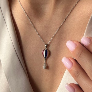 Air Balloon Necklace • 14K Gold Plated • 925K Sterling Silver • Colorful Pendant • Jewelry for Traveller • Gift for Her • Minimalist Gift