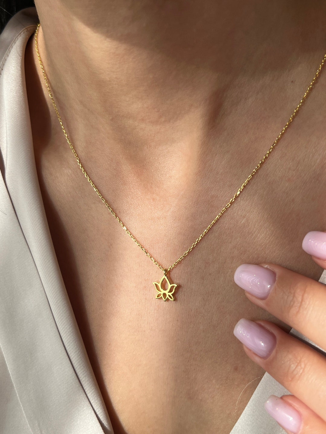 Lotus Necklace • 925K Sterling Silver • Flower Pendant • 14K Lotus Necklace • 925K Sterling Silver • Flower Pendant • 14K