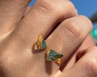 14K Gold Plated Sterling Silver Angel Wing Ring • Adjustable