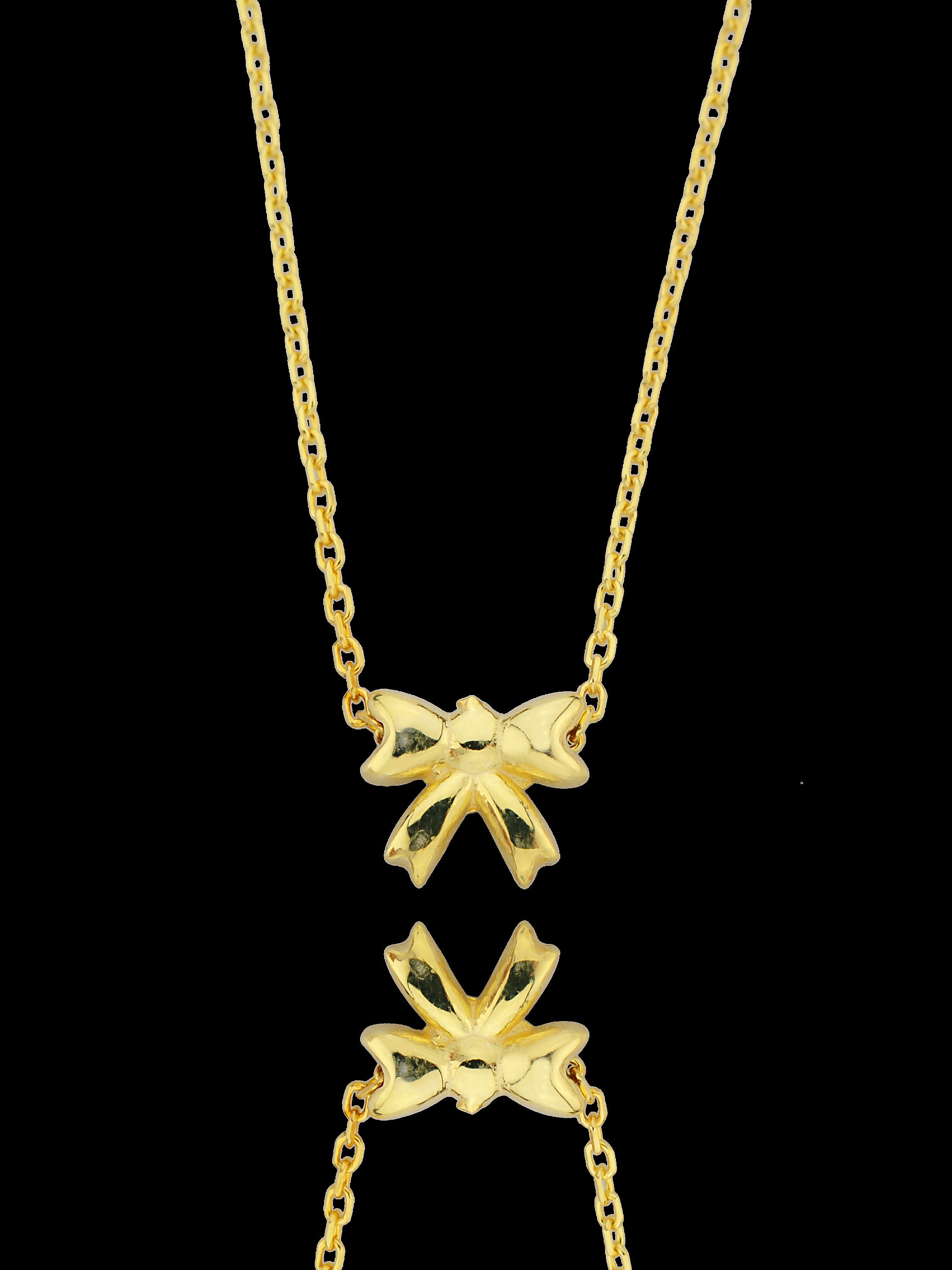 Bow Necklace 14K Gold Plated Ribbon Necklace 925K Sterling Silver Tie ...