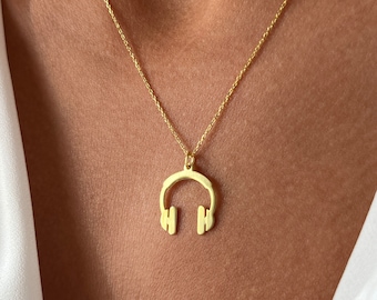 Gold Plated Headphone Necklace: Sterling Silver Earphone Pendant