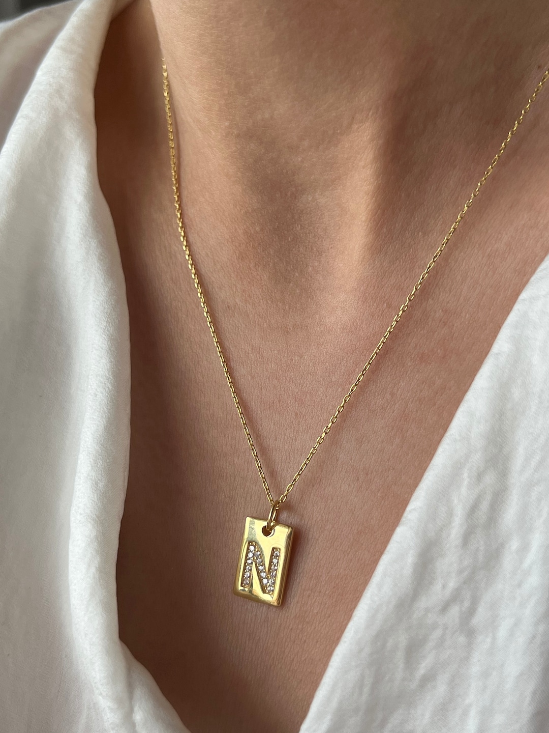 【HYERES LOR】Name 14K tag S initial pendant 14K Gold Name Pendant [8mm] 