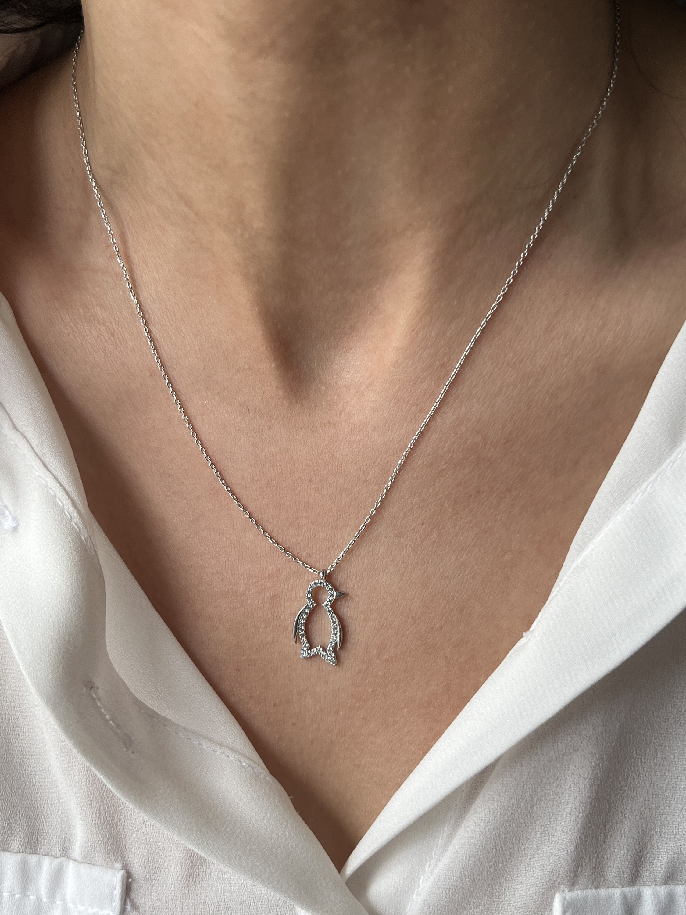 Collana pinguino • Placcato oro 14K • Gioielli subacquei • Argento Sterling 925K • Gioielli carini • Gioielli nordici • Collana minimalista con zirconi