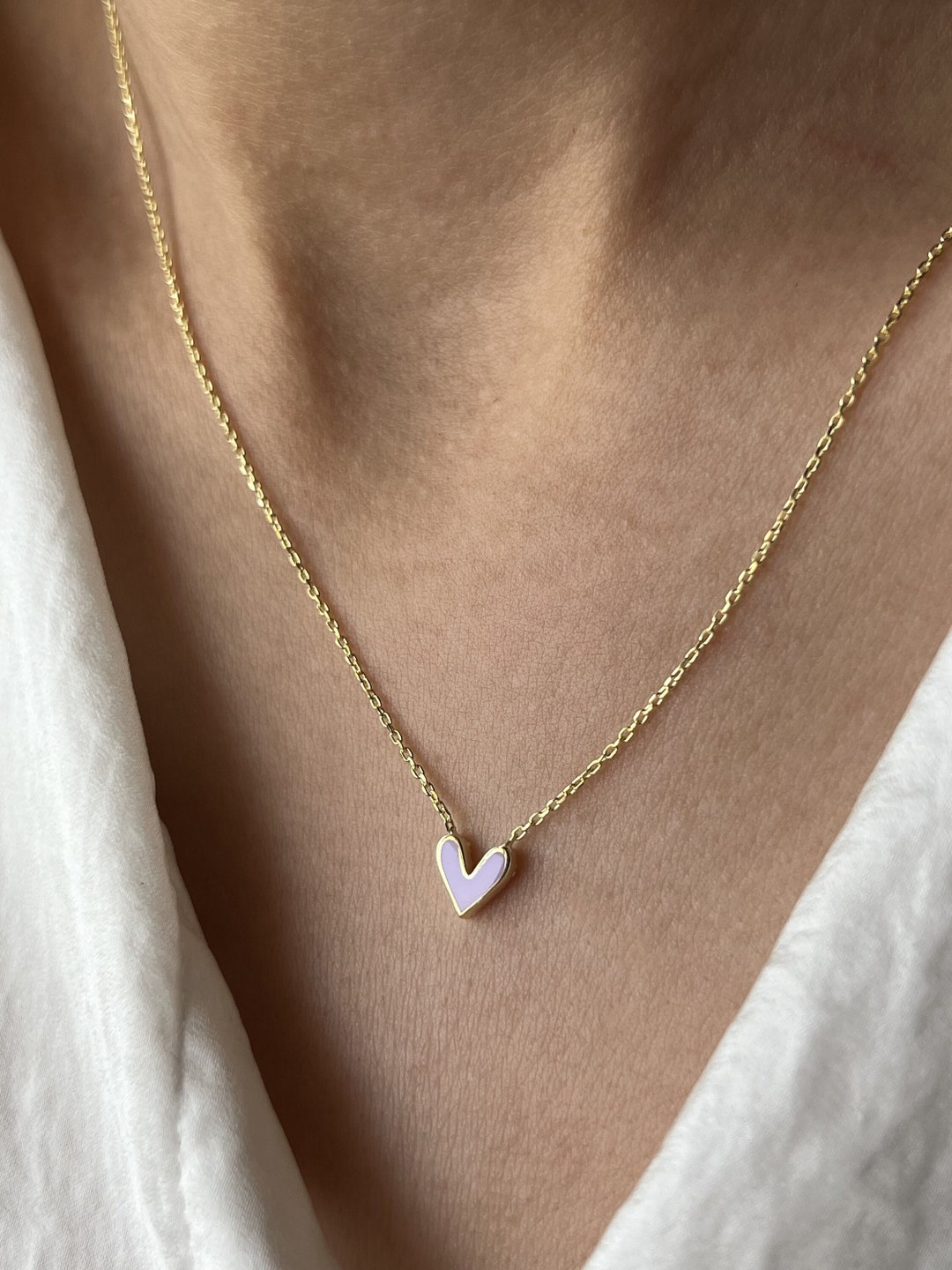 [STONE HENgE] 韓国☆14K GOLD☆Luv-it Heart Necklace 14K Solid Yellow Gold 25 Heart Necklace | eBay