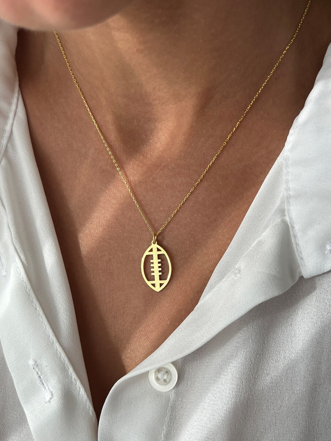 Rugby Ball Necklace 14K Gold Plated 925K Sterling Silver Rugby Pendant