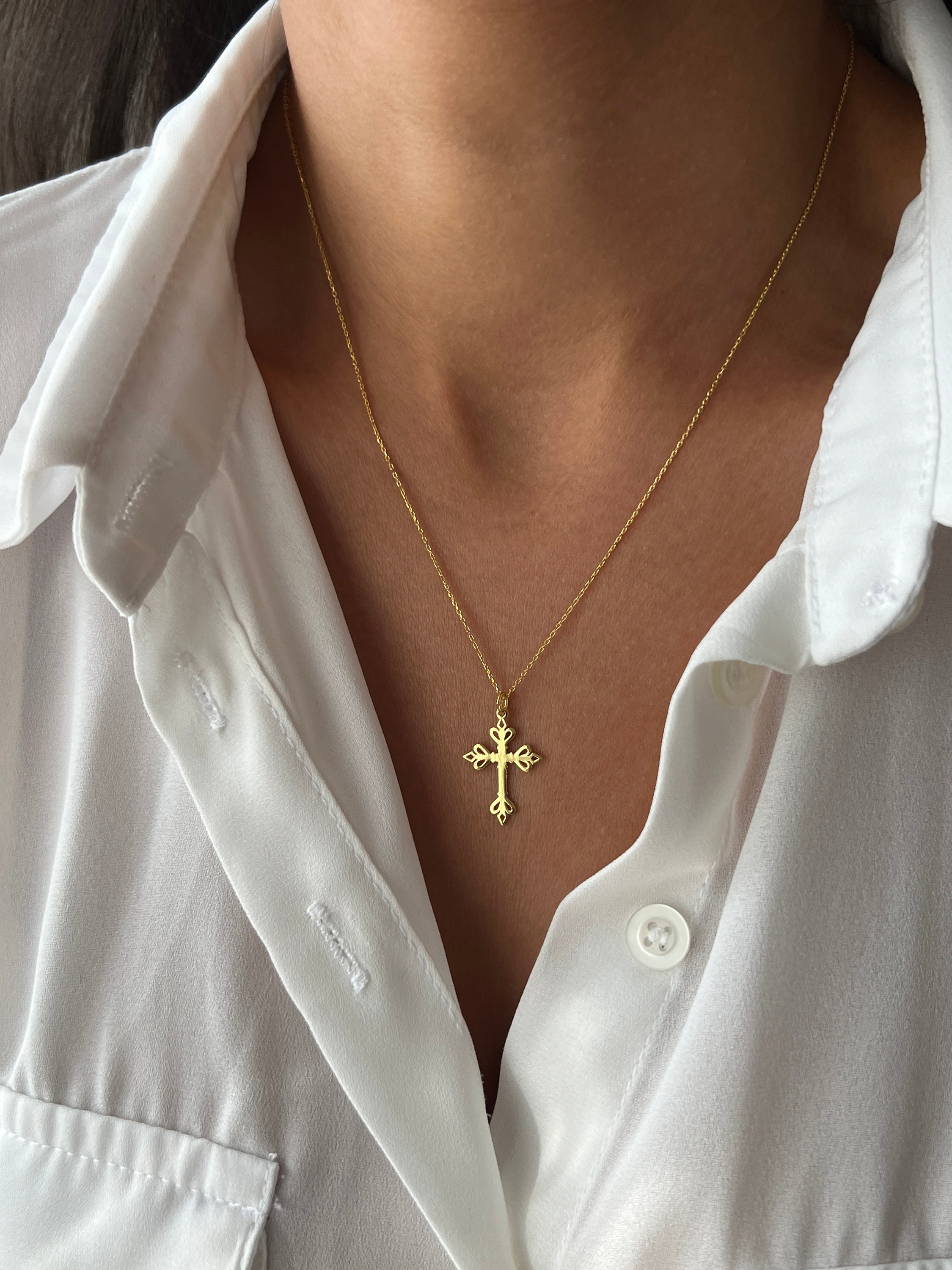 Gothic Cross Necklace: 925K Sterling Silver, 14K Gold Plated - Etsy