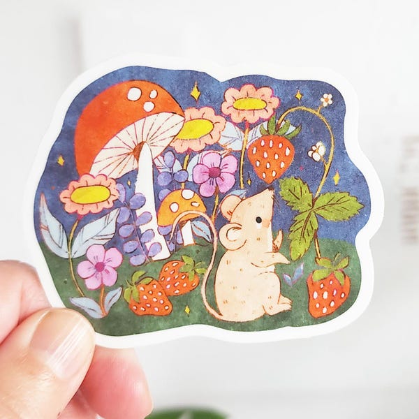 Strawberry Mouse Vinyl Sticker
