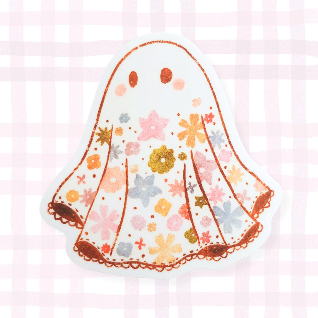 Floral Ghost Vinyl Sticker - Etsy