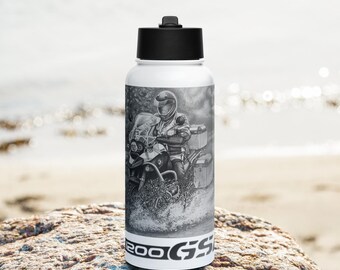 Botella de agua de acero inoxidable con tapa con pajita BMW R1200GSA ADV Ride Original Art