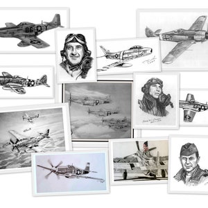 Jeu de 12 cartes de correspondance pliantes Aviation Art WWII Aircraft Ace Pilots