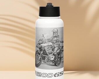 Botella de agua de acero inoxidable con tapa con pajita BMW R1200GSA Original Art