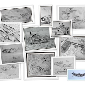 Aviation Art WWII vliegtuigen klassieke vliegtuigen opvouwbare notitiekaarten set van 12