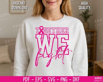 SVG de concientización sobre el cáncer de mama: Juntos luchamos, lazo rosa (descarga digital)