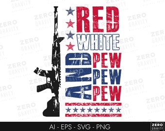 Rood wit en Pew Pew Svg, patriottische pistool Svg, 4 juli Svg, Fourth of July Png, Independence Day Svg, God Bless Usa Svg, patriottische Shirt