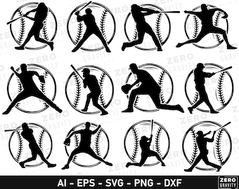 Baseball Svg Bundle, Baseball Players Silhouette, Baseball Svg Cut Files, Baseball Mom Svg, Digital Download, Baseball Cricut Svg Png Dxf
