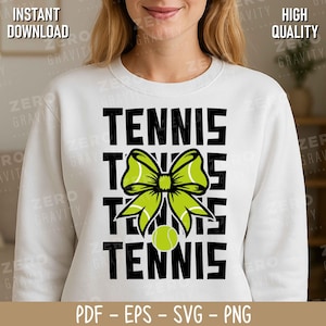 Tennis Svg for Shirts, Tennis Mom Svg, Tennis Bow Svg, DIGITAL DOWNLOAD, Tennis Svg Files for Cricut, Sports Svg, Tennis Png, Tennis Clipart
