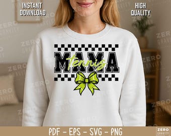 Tennis Mama SVG: Cricut Design, Mom Shirt, Bow PNG, Gift for Mom, Tennis Mom Clipart, Sports Svg Cut File (Digital Download)