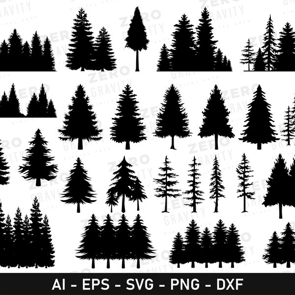 Tree Svg Bundle, Tree Silhouette Bundle, Digital Tree Files for Cricut, Christmas Tree Clipart, Outdoor Pine Tree Svg, Ai, Eps, Png, Dxf