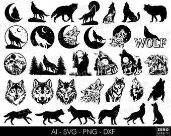 Wolf Svg Bundle, Wolf Shirt Svg, Howling Wolf Svg, Instant Download Wolf Silhouette Svg, Wolf Png, Wolf Face Svg, Wolf Svg Files for Cricut