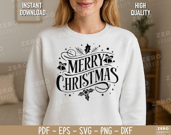 クリスマスシャツ用SVG、メリークリスマスクリップアート、ホリデーメッセージ、クリカットシルエット、デジタルダウンロード