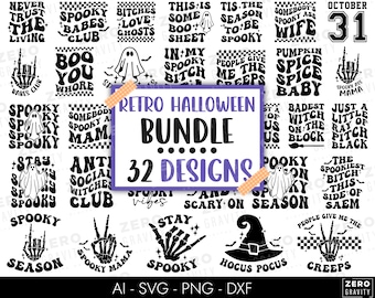Pacote Retro Halloween Svg, Camisa Retro Halloween Png, Designs de sublimação de Halloween, Clipart de Halloween, Arquivos de corte Svg de Halloween para Cricut