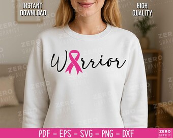 Cinta rosa de guerrero contra el cáncer de mama SVG: Diseño de concientización (descarga digital)