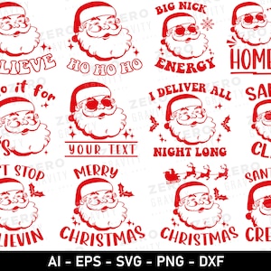 Paquete de Svg de Papá Noel para Navidad, archivos Svg de Papá Noel vintage para Cricut, divertidos Svg navideños para camisetas, paquete de Svg con citas divertidas de Papá Noel