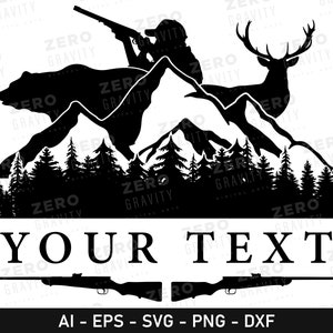 Jagd-Svg-Custom, Jäger-Name SVG, Reh-Jagd-Rahmen-Svg, Jagd-Monogramm, Berg-Svg, Baum-Wald-Svg, Gewehr-Svg, Bären-Svg, Reh-Svg