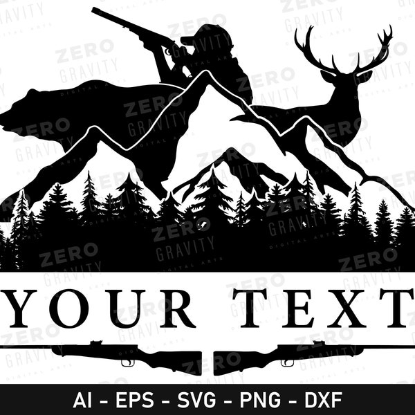 Hunting Svg Custom, Hunter Name SVG, Deer Hunting Frame Svg, Hunting Monogram, Mountain Svg, Tree Forest Svg, Rifle Svg, Bear Svg, Deer Svg