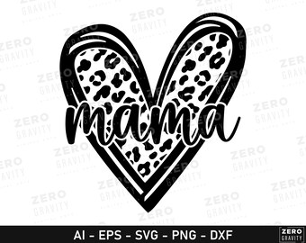 Mama Heart Leopard Print SVG, PNG, Mom Design, Mothers Day (Digital Download)