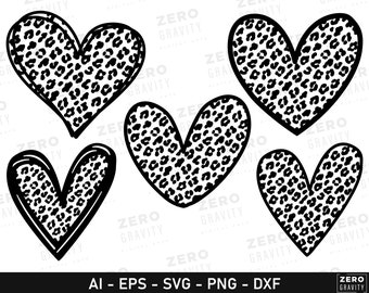 Leopard Print Heart SVG Bundle: Hand Drawn Clipart (Digital Download)