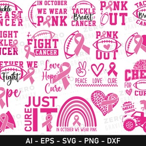 Breast Cancer Awareness Svg Bundle, Pink Out Breast Cancer Svg, Peace Love Cure Svg, Breast Cancer Football Svg, In October We Wear Pink Png