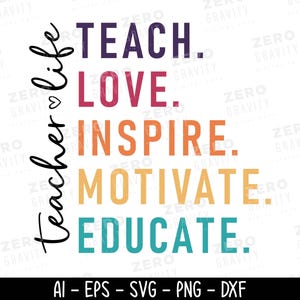 Onderwijzen liefde inspireren motiveren opvoeden SVG & PNG, leraar Svg, leraar Shirt Svg, leraar leven Svg, leraar waardering, terug naar school Svg